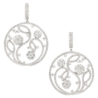 Lot 3090 - Pair of White Gold and Diamond Pendant-Earrings