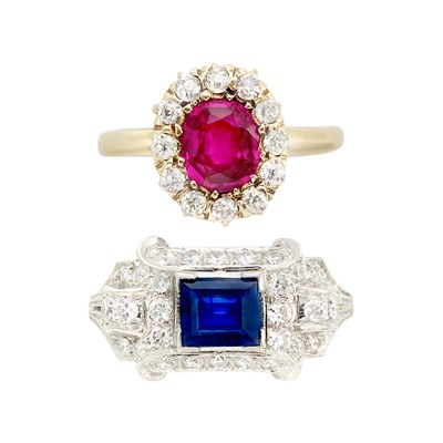 Lot 3056 - Platinum, Sapphire and Diamond Ring and Antique Gold, Ruby and Diamond Ring