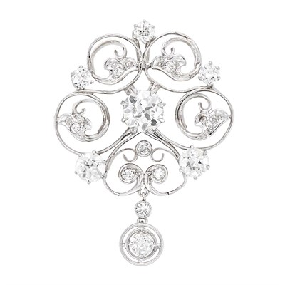 Lot 3077 - Antique Platinum-Topped Gold and Diamond Pendant-Brooch