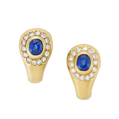 Lot 3384 - Pair of Gold, Sapphire and Diamond Earrings, Cartier