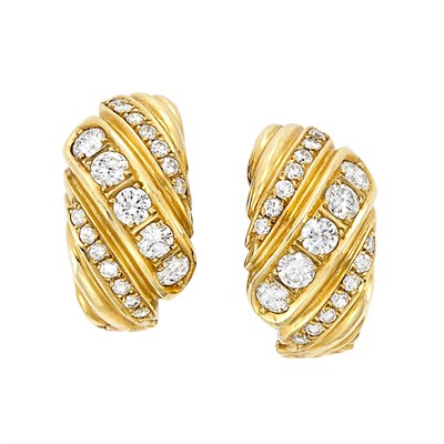 Lot 3380 - Pair of Gold and Diamond Hoop Earrings
