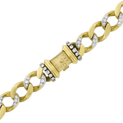 Lot 3331 - Gold, Platinum-Topped Gold and Diamond Wristwatch, Juvenia
