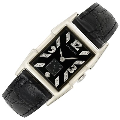 Lot 3143 - White Gold and Diamond Wristwatch, Longines