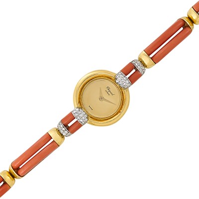 Lot 20 - Lady's Gold, Coral and Diamond Wristwatch, Chopard