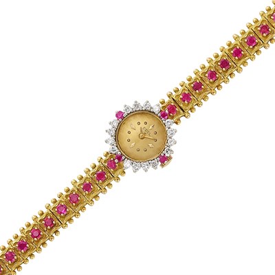 Lot 266 - Lady's Gold, Ruby and Diamond Wristwatch, Ebel