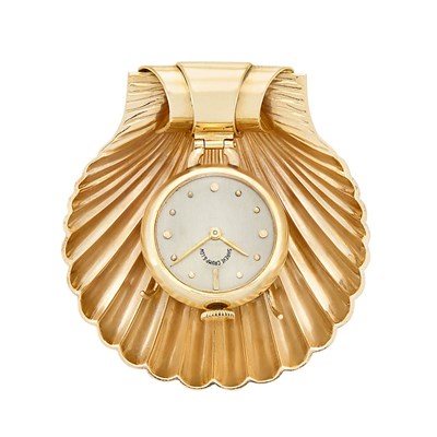Lot 3142 - Gold Sea Shell Brooch-Watch, Shreve, Crump & Low