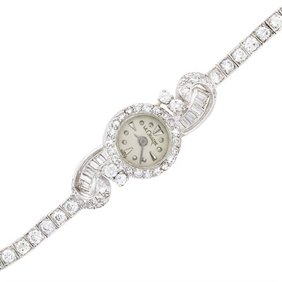 Lot 3079 - Art Deco Platinum and Diamond Wristwatch, Le Coultre