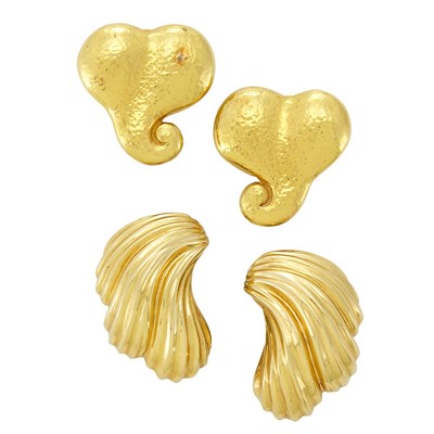 Lot 3182 - Pair of High Karat Gold Earclips and Pair of Gold Earclips
