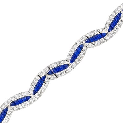 Lot 3443 - Art Deco Platinum, Sapphire and Diamond Bracelet