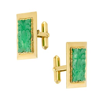 Lot 3125 - Pair of Gold and Carved Jade Cufflinks