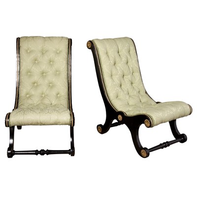 Lot 451 - Pair of Regency Style Black Painted Foot Stools