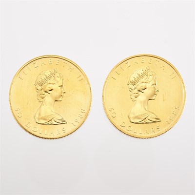Lot 1168 - Canada Gold Maples Two Gold coins dated 1980...
