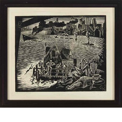 Lot 128 - Gan Kolski (1899-1932) THE SWIMMING CLUB Wood...