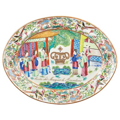 Lot 382 - Canton Famille Rose Armorial Porcelain Platter...