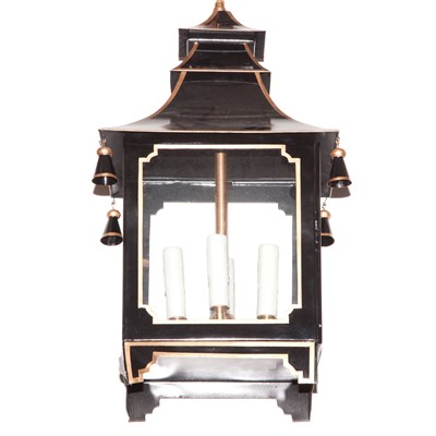 Lot 393 - Pair of Black Tole Pagoda-Form Lanterns Height...