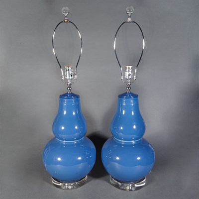 Lot 386 - Pair of Blue Glazed Porcelain Double...