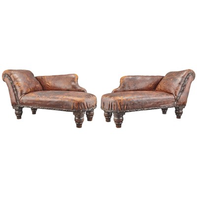 Lot 470 - Pair of Victorian Leather Upholstered Ebonized...