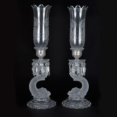 Lot 595 - Pair of Baccarat Molded Glass Flambeau Dauphin...