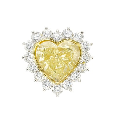 Lot 164 - Platinum, Gold, Fancy Light Yellow Diamond and Diamond Ring