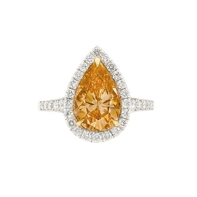 Lot 393 - Platinum, Gold, Fancy Brown-Orange Diamond and Diamond Ring