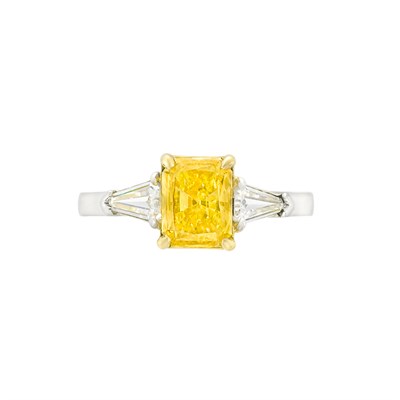 Lot 158 - Platinum, Gold, Fancy Intense Orange-Yellow Diamond and Diamond Ring