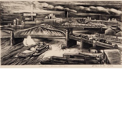 Lot 178 - Elizabeth Olds HARLEM RIVER BRIDGES Lithograph,...