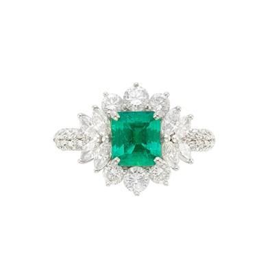Lot 145 - Platinum, Emerald and Diamond Ring
