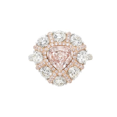 Lot 258 - Two-Color Light Brown-Pink Diamond, Diamond and Pink Diamond Ring