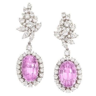 Lot 315 - Pair of Platinum, Diamond and Kunzite Pendant-Earclips, Verdura