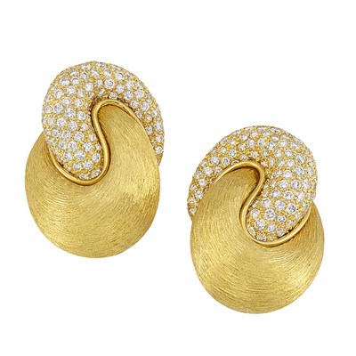 Lot 185 - Pair of Gold and Diamond Earclips, Henry Dunay