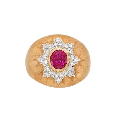 Lot 223 - Two-Color Gold, Pink Sapphire and Diamond Ring, Buccellati