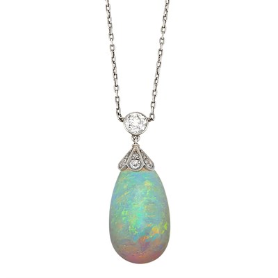 Lot 115 - Platinum, Diamond and Opal Pendant with Sterling Silver Chain