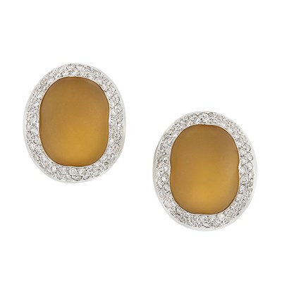 Lot 238 - Pair of White Gold, Frosted Citrine and Diamond Earclips, Christian Dior