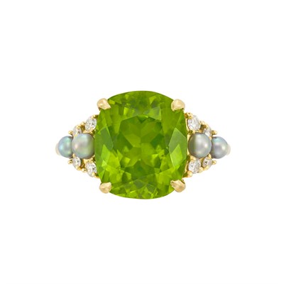 Lot 234 - Gold, Peridot, Gray Cultured Pearl and Diamond Ring, Seaman Schepps