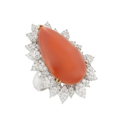 Lot 248 - White Gold, Coral and Diamond Ring