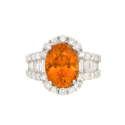 Lot 242 - White Gold, Mandarin Spessartite Garnet and Diamond Ring