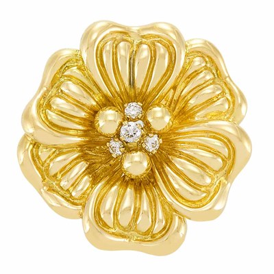 Lot 3197 - Gold and Diamond Flower Brooch