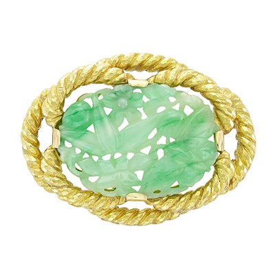 Lot 3382 - Gold and Carved Jade Pendant-Brooch, David Webb
