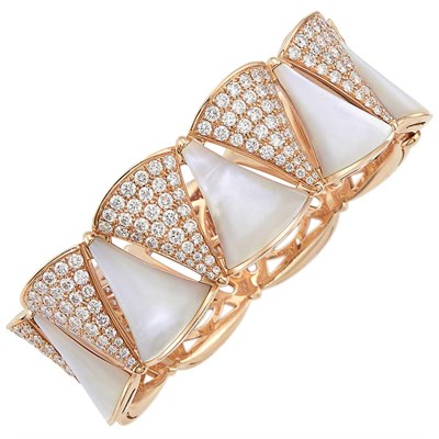 Lot 262 - Rose Gold, Diamond and Mother-of-Pearl 'Diva' Bangle Bracelet, Bulgari