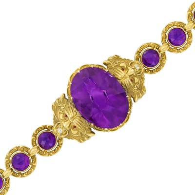 Lot 42 - Antique Gold, Amethyst and Diamond Bracelet