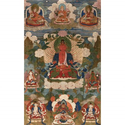 Lot 62 - Sino-Tibetan Thangka of Amitayus Buddha...