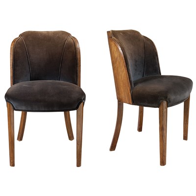 Lot 346 - Pair of Art Deco Burrwood and Walnut Side...