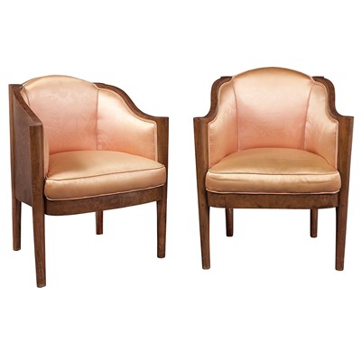 Lot 282 - Pair of Art Deco Burrwood Silk Upholstered...