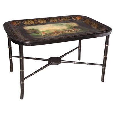 Lot 288 - Regency Style Faux Bamboo Black Lacquered Tray...