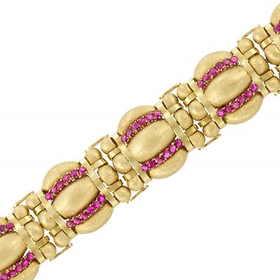Lot 3213 - Gold and Ruby Bracelet