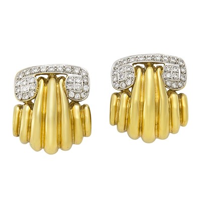 Lot 3006 - Pair of Two-Color Gold and Diamond Earclips