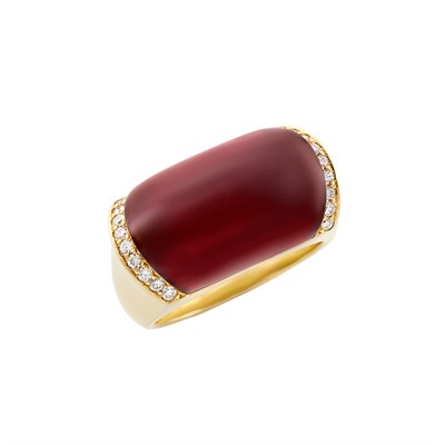 Lot 33 - Gold, Cabochon Garnet and Diamond Ring