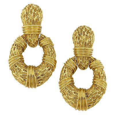 Lot 202 - Pair of Gold Door Knocker Earclips