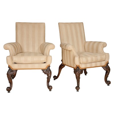 Lot 567 - Pair of George II Style Mahogany Armchairs