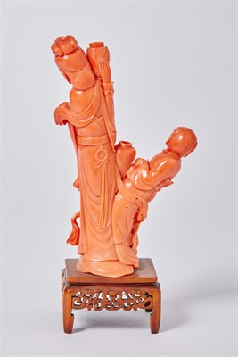 Lot 90 - Chinese Coral Figure of a Female and Child...